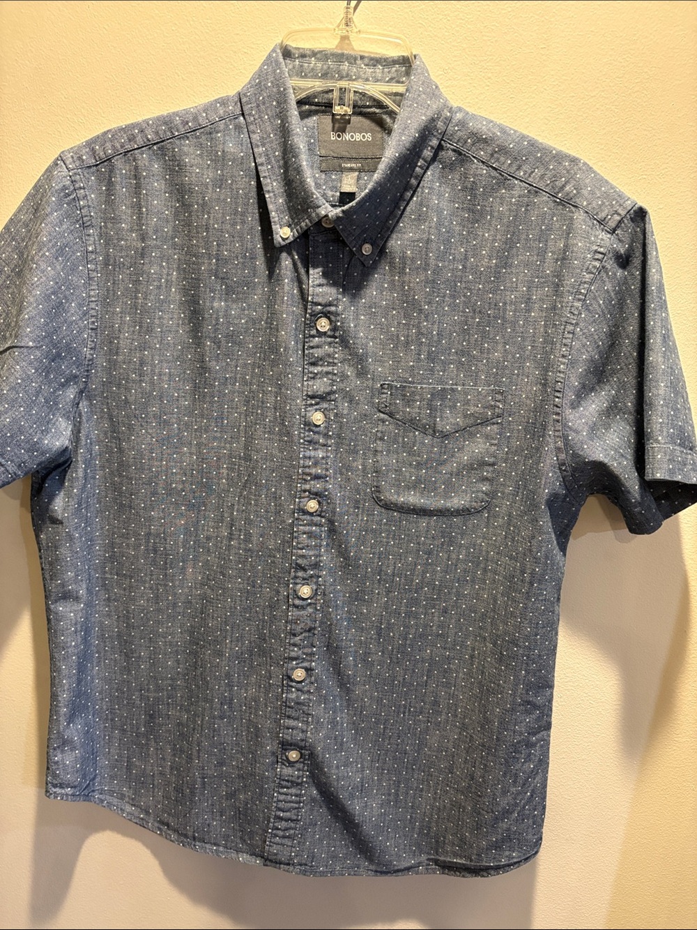 Bonobos Short-Sleeve Button-Down Shirt in Chambray Blue with Dot Pattern